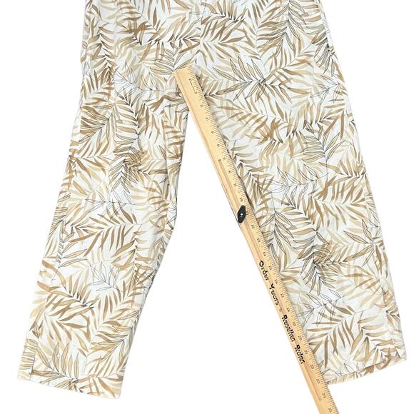 Allison Taylor 100% Linen High Rise Tan White Tropical Leaf Palm Capri Pants 6 - Picture 4 of 7